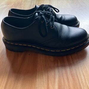 Dr. Martens Black Leather 3-Eye Oxford Shoes with Yellow Stitching